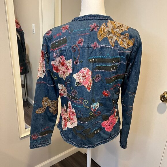 Chico's Beaded & Sequined Patchwork Denim Jacket, Size 0 (US Small/4) - Picture 8 of 15